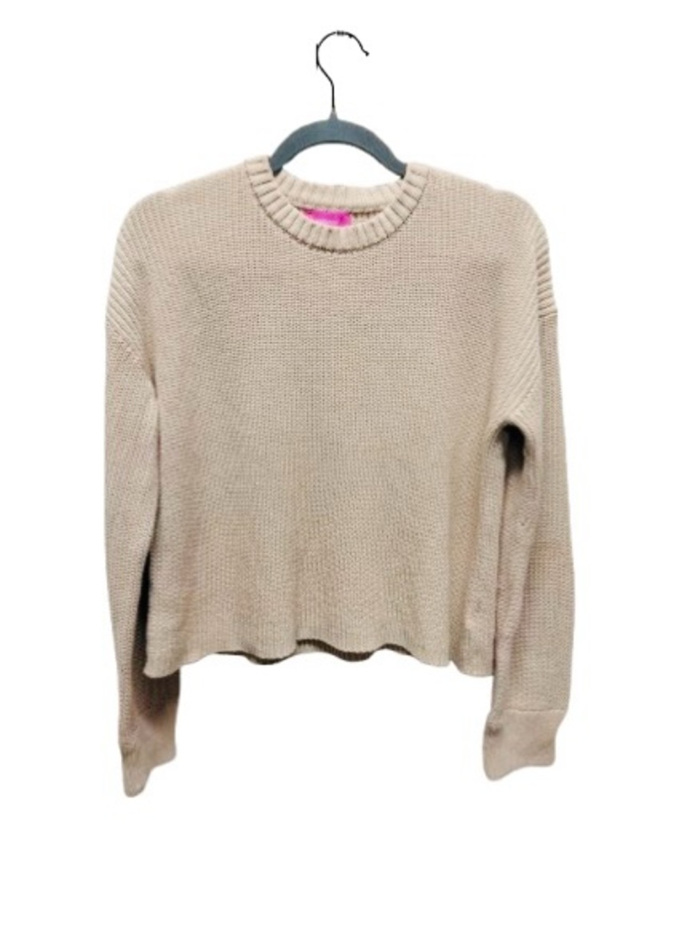 EDIKTED Women’s Small Beige Cropped Cotton Knit Sweater Crewneck
